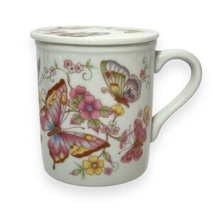 Toscany Collection Butterflies‎ Mug with Coaster Lid Porcelain